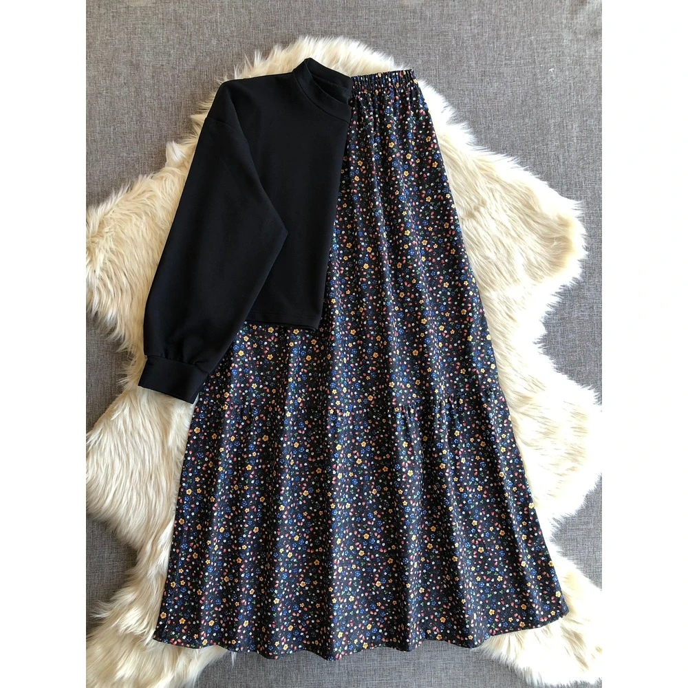 Nüve Çicekli Etek Sweat Takım