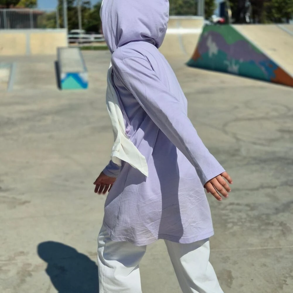 Lila Kapişonlu Tunik