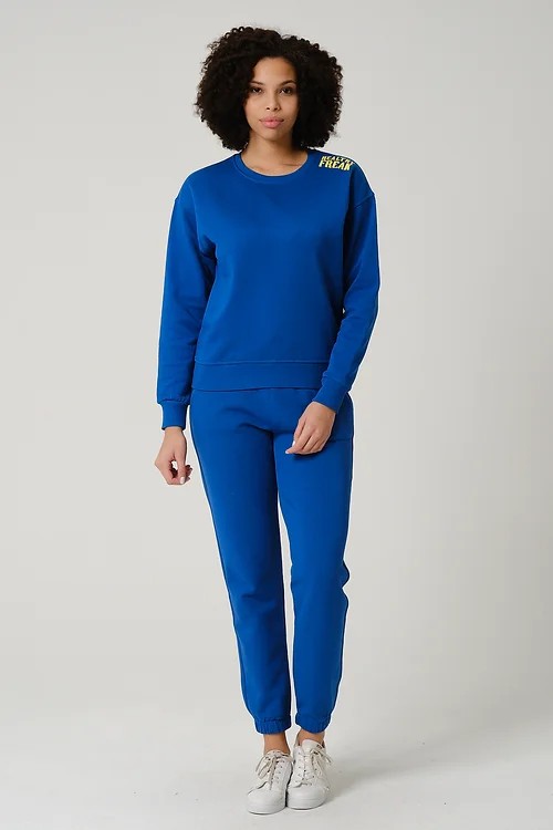 simple Qloth Healthy Freak Sax Blue Sweatshirt %100 Organik Pamuk