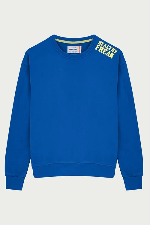 simple Qloth Healthy Freak Sax Blue Sweatshirt %100 Organik Pamuk