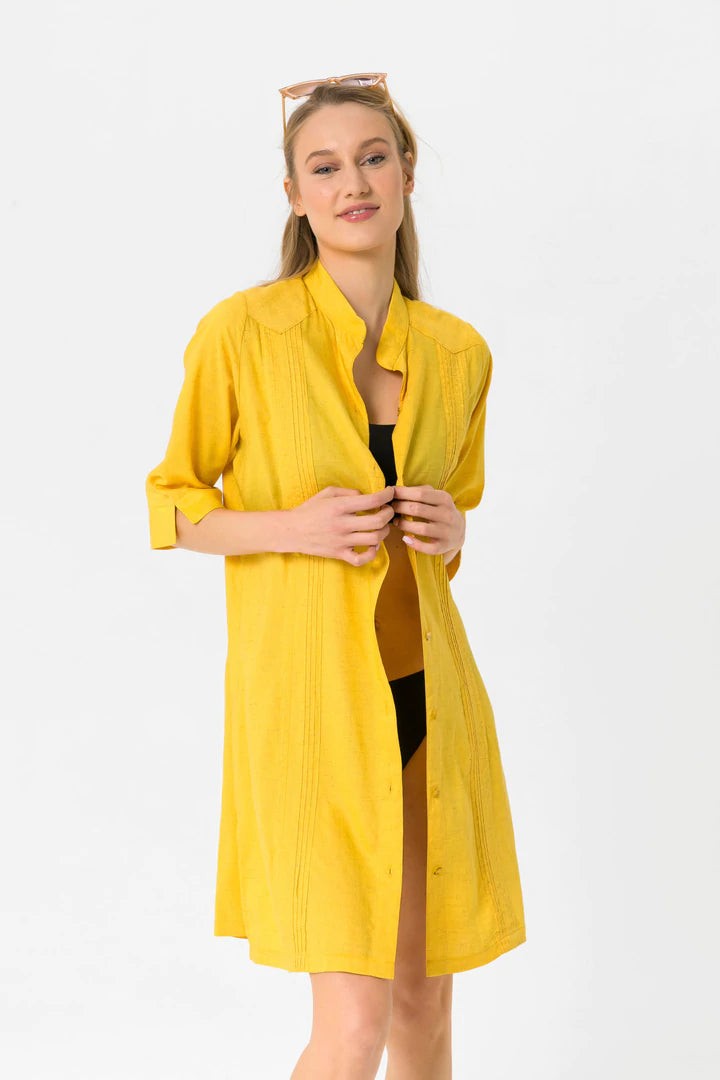 Jade and Mate Yellow Linen Gömlek Elbise