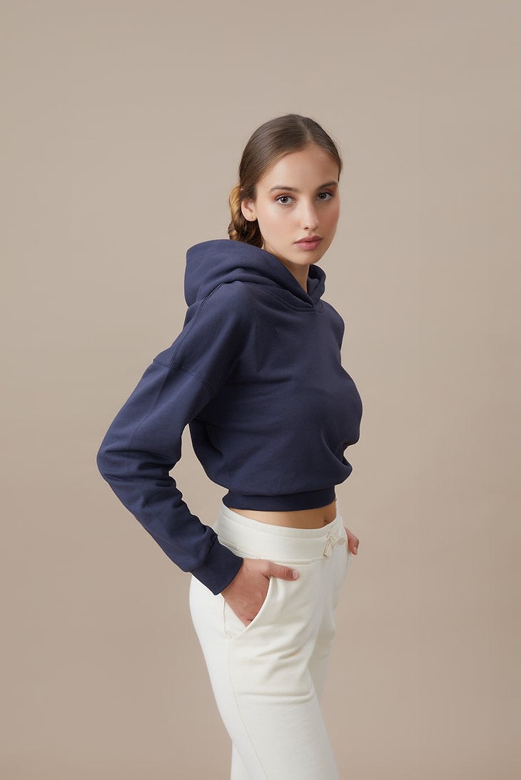 simple Qloth Crop Top Hoodie %100 Organic Cotton Antrasit