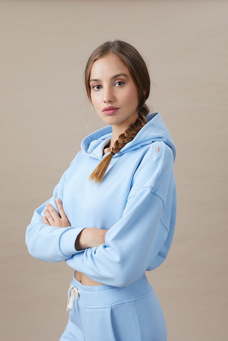 simple Qloth Crop Top Hoodie %100 Organic Cotton Baby Blue