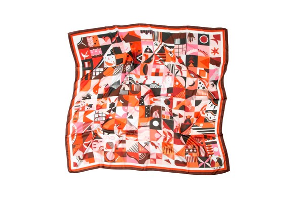 Galene Brand Crossword Pink %100 Saten İpek Fular 90x90