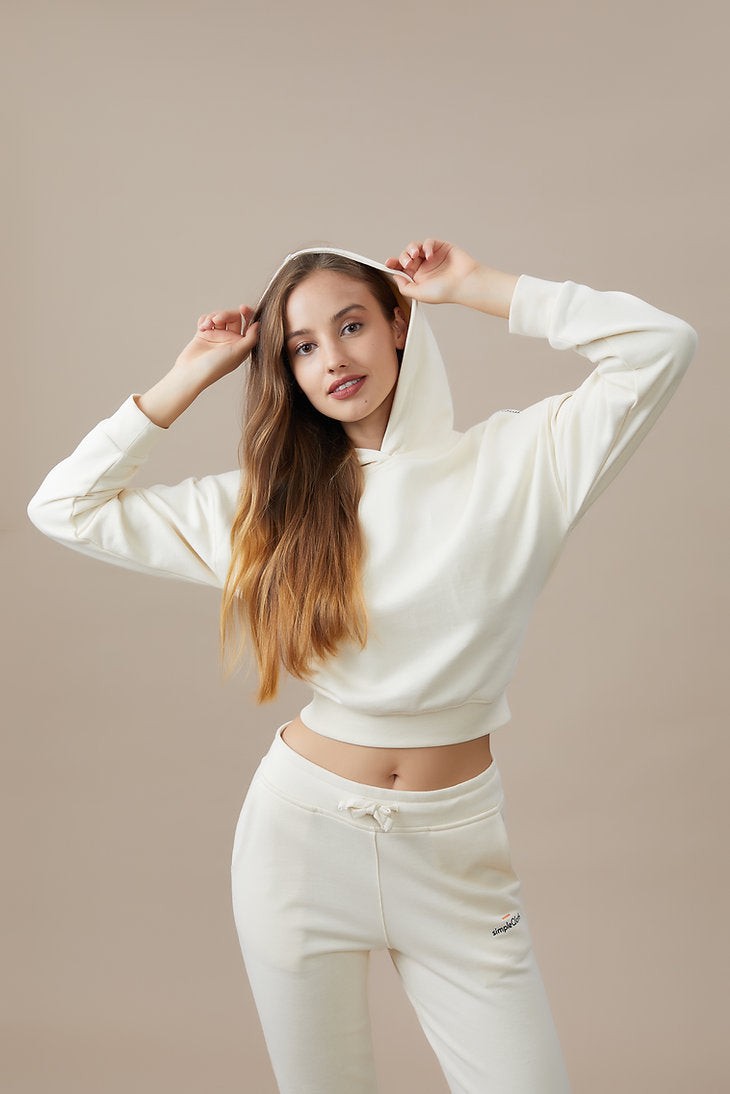 simple Qloth Crop Top Hoodie %100 Organic Cotton Butter