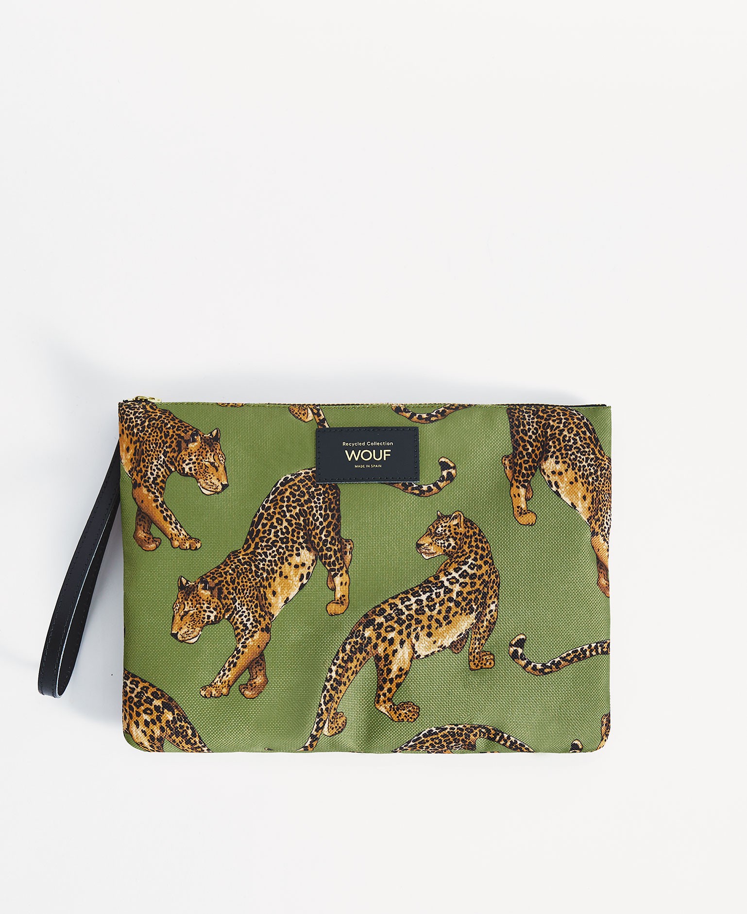 Wouf Olive Leopard XL Pouch Bag El Çantası