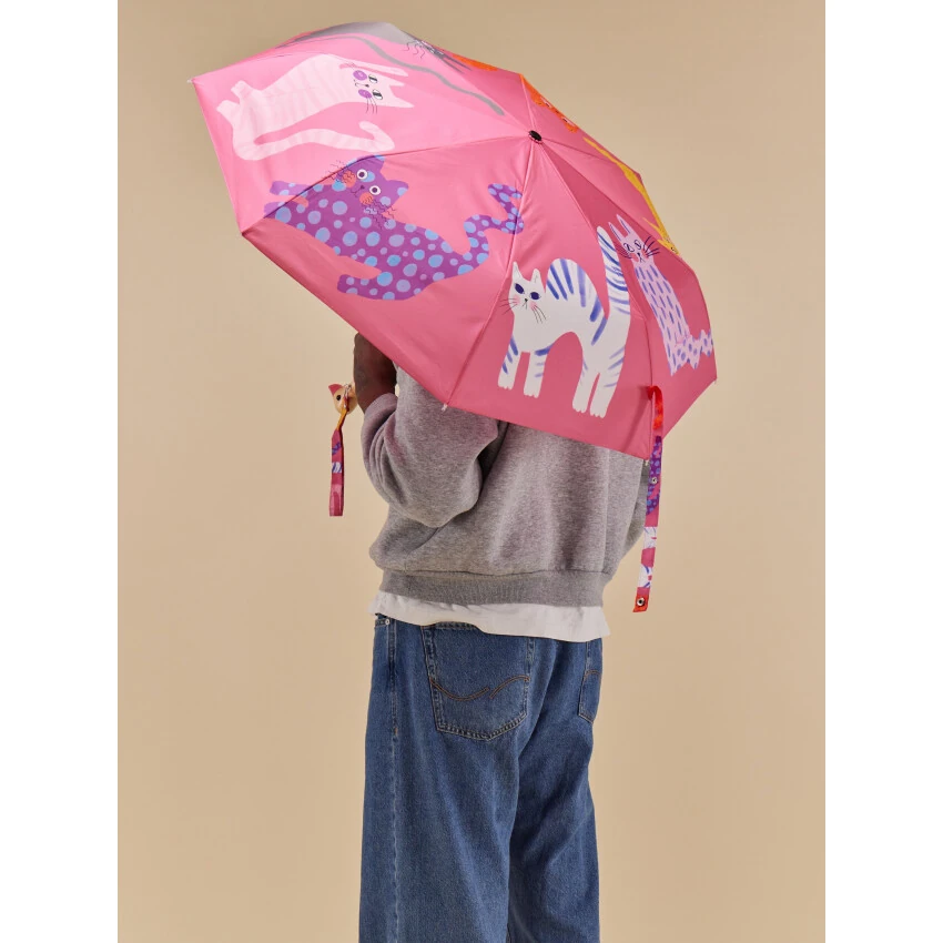 Original Duckhead Duck Kompakt Şemsiye Arty Cats Fuschia