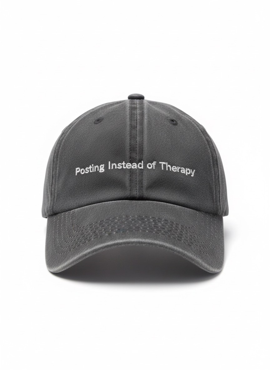 Liapop Posting Instead of Therapy Washed Dark Grey Şapka