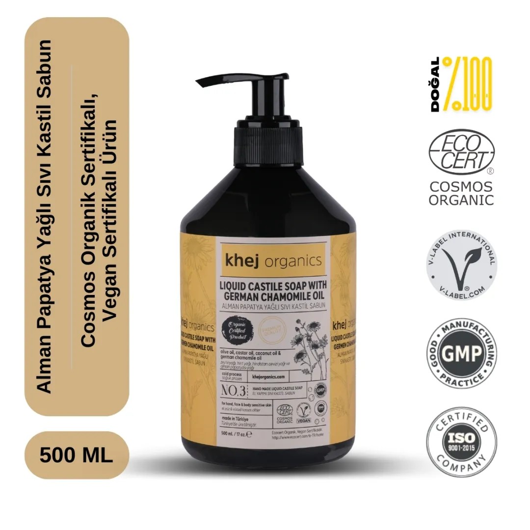 Khej Organics No.3 - Alman Papatyası Yağlı Sıvı Kastil Sabun (500ML)