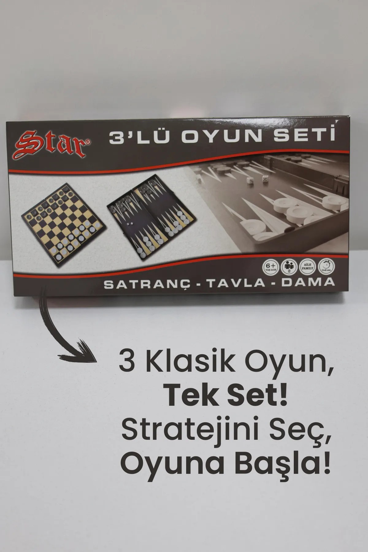 Star Üçlü Oyun Seti (SATRANÇ-TAVLA-DAMA) - Star 31x31 Cm