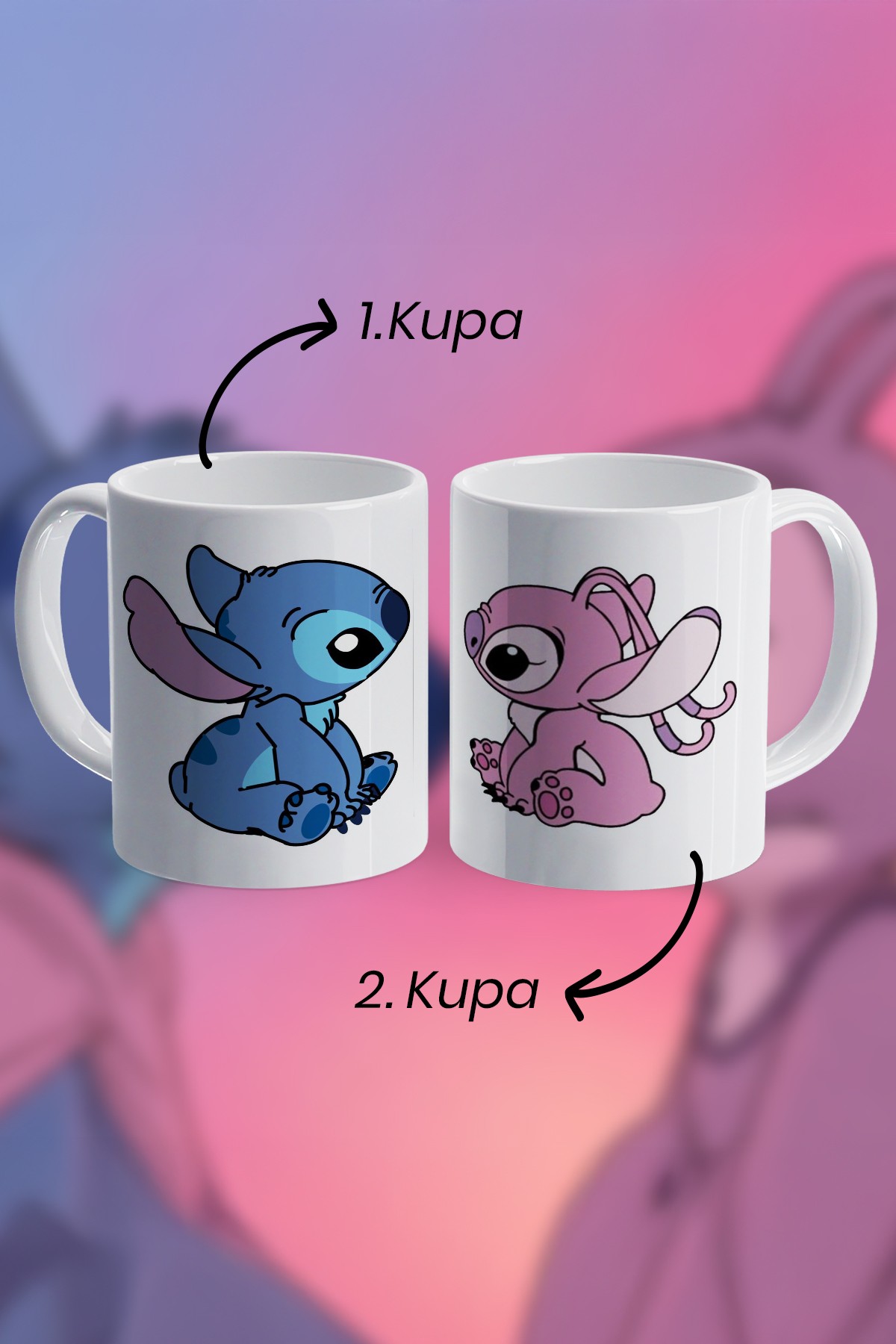 Stitch ve Angel Baskılı Sevgili Kupa Bardak