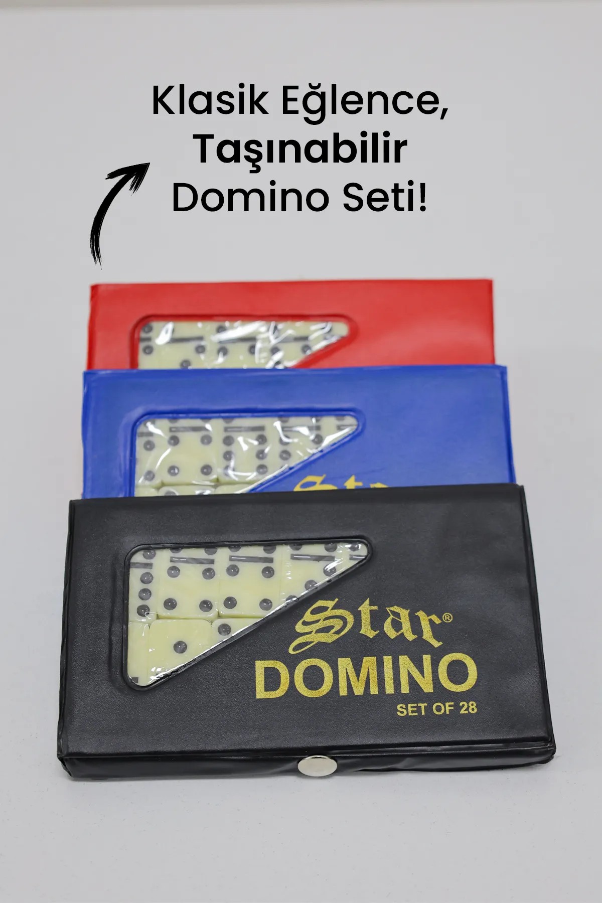 Star Oyun Orta Boy Çantalı Seramik Kemik Domino Taşı Seti Taş Boyu 4x2cm