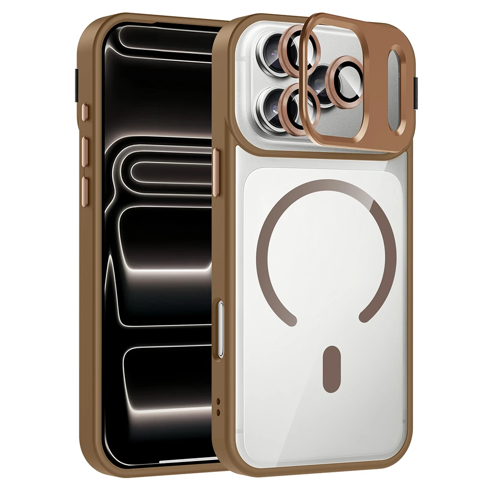 Apple iPhone 17 Pro Max Kılıf Standlı ve Kamera Lens Hediyeli M-Safe Şarj Özellikli Zore Etro Kapak