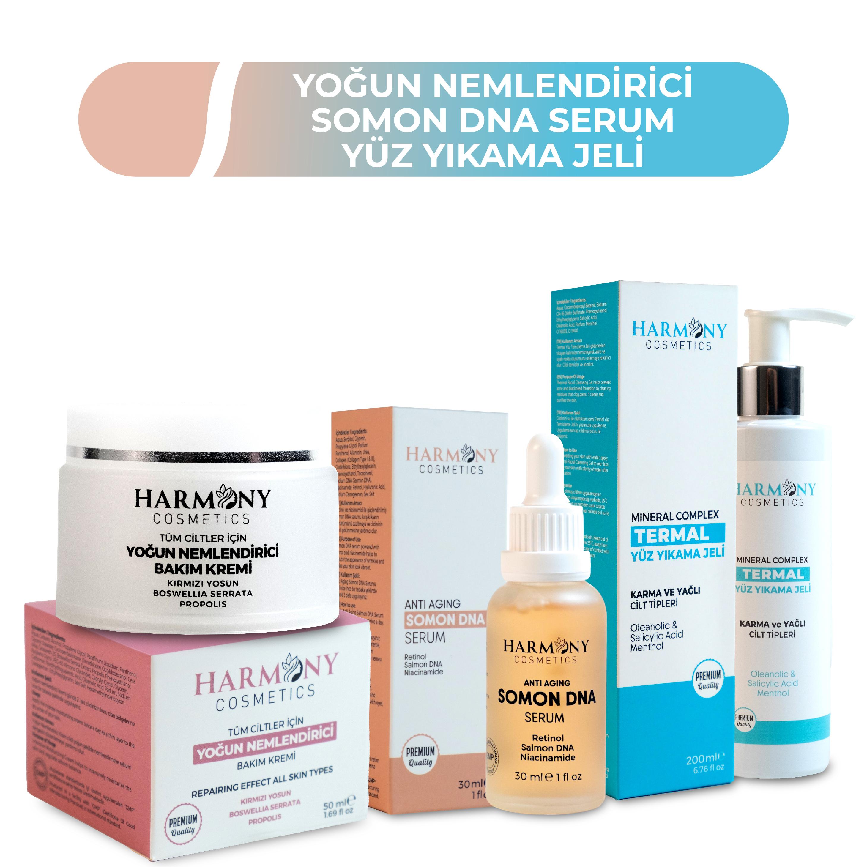 Yoğun Nemlendirici Krem + Somon DNA Serum + Termal Yüz Yıkama Jeli 3'lü Bakım Seti