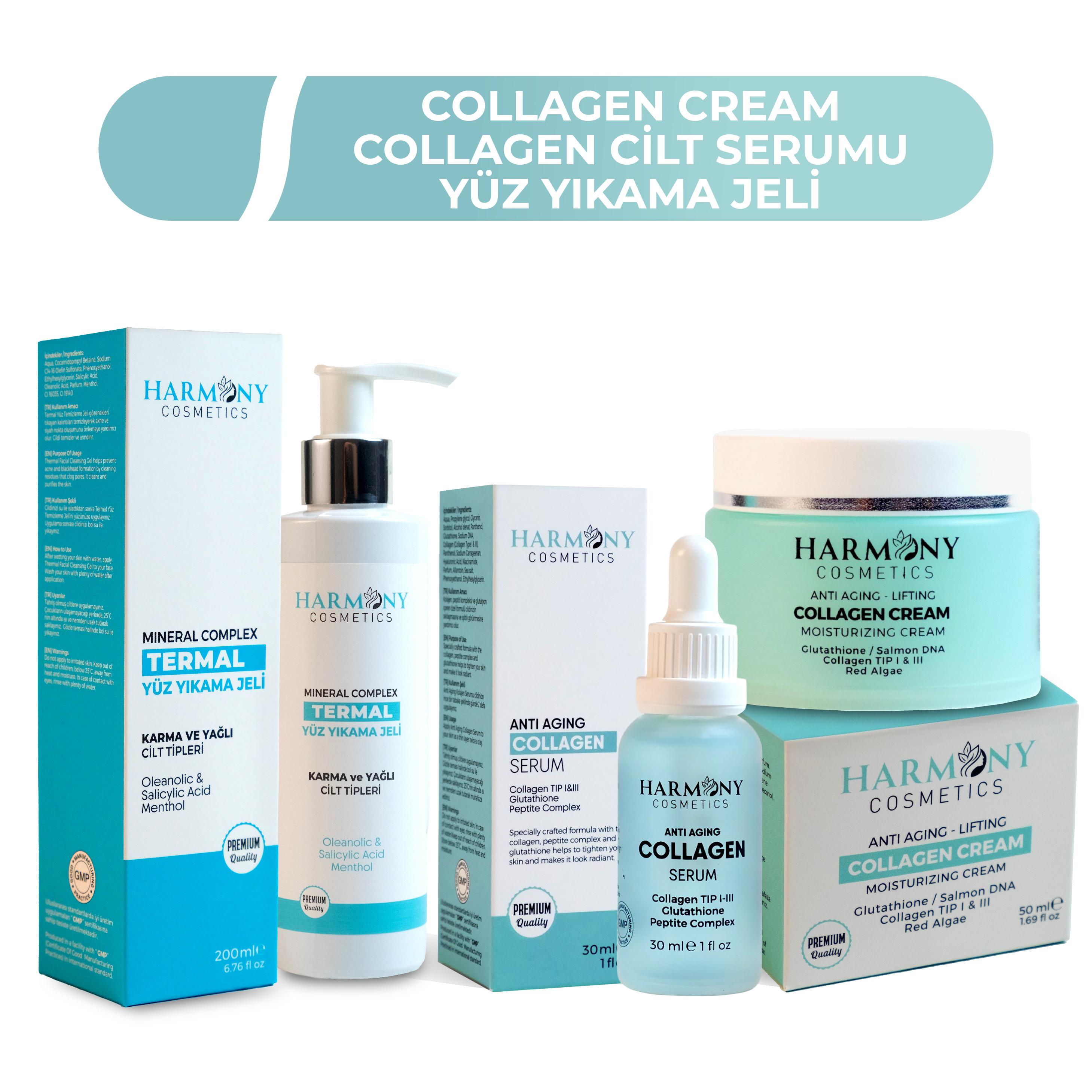 Kolajen Krem + Kolajen Serum + Termal Yüz Yıkama Jeli 3'lü Bakım Seti