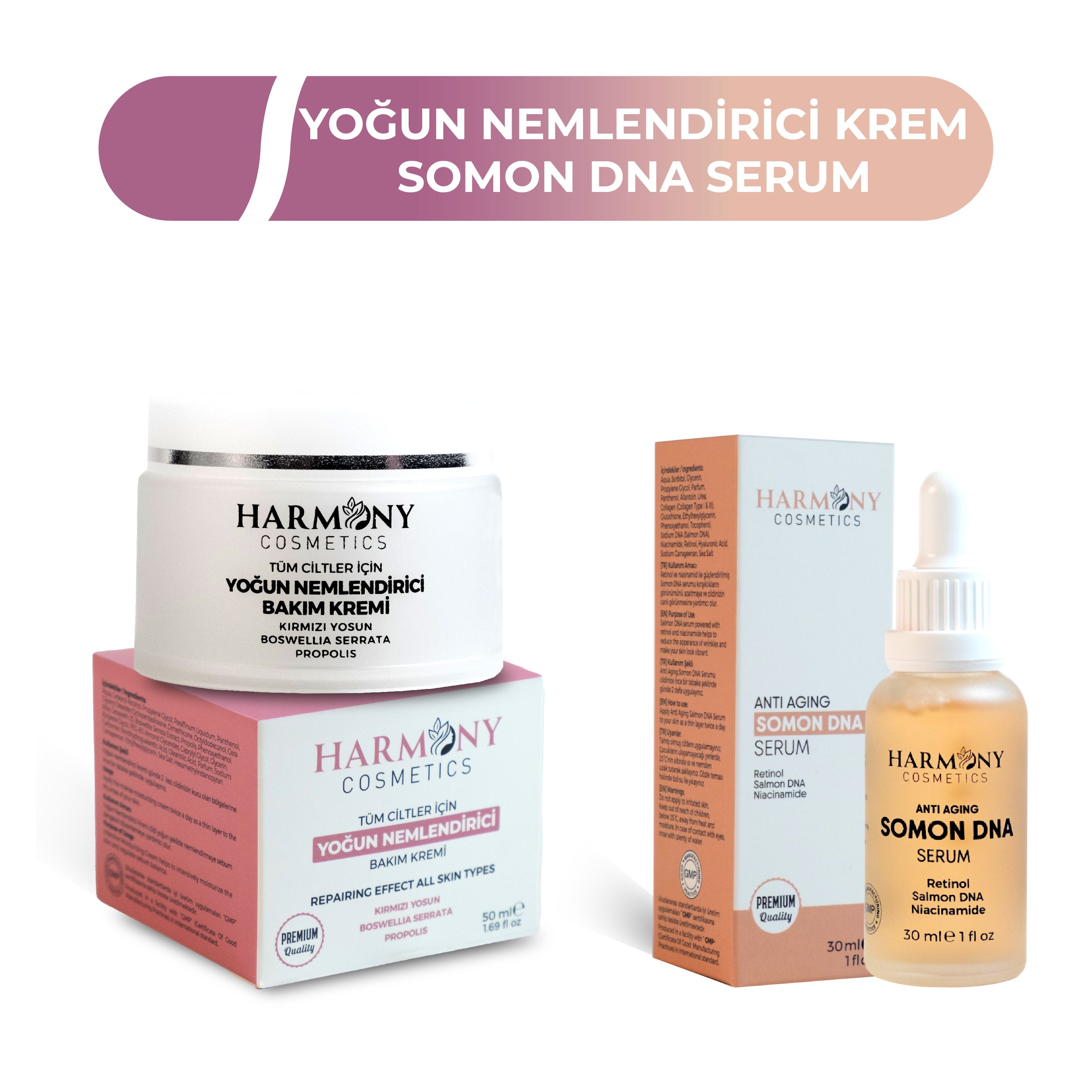 Yoğun Nemlendirici Bakım Kremi + Somon DNA - Sıkılaştırıcı Serum Seti 2'li