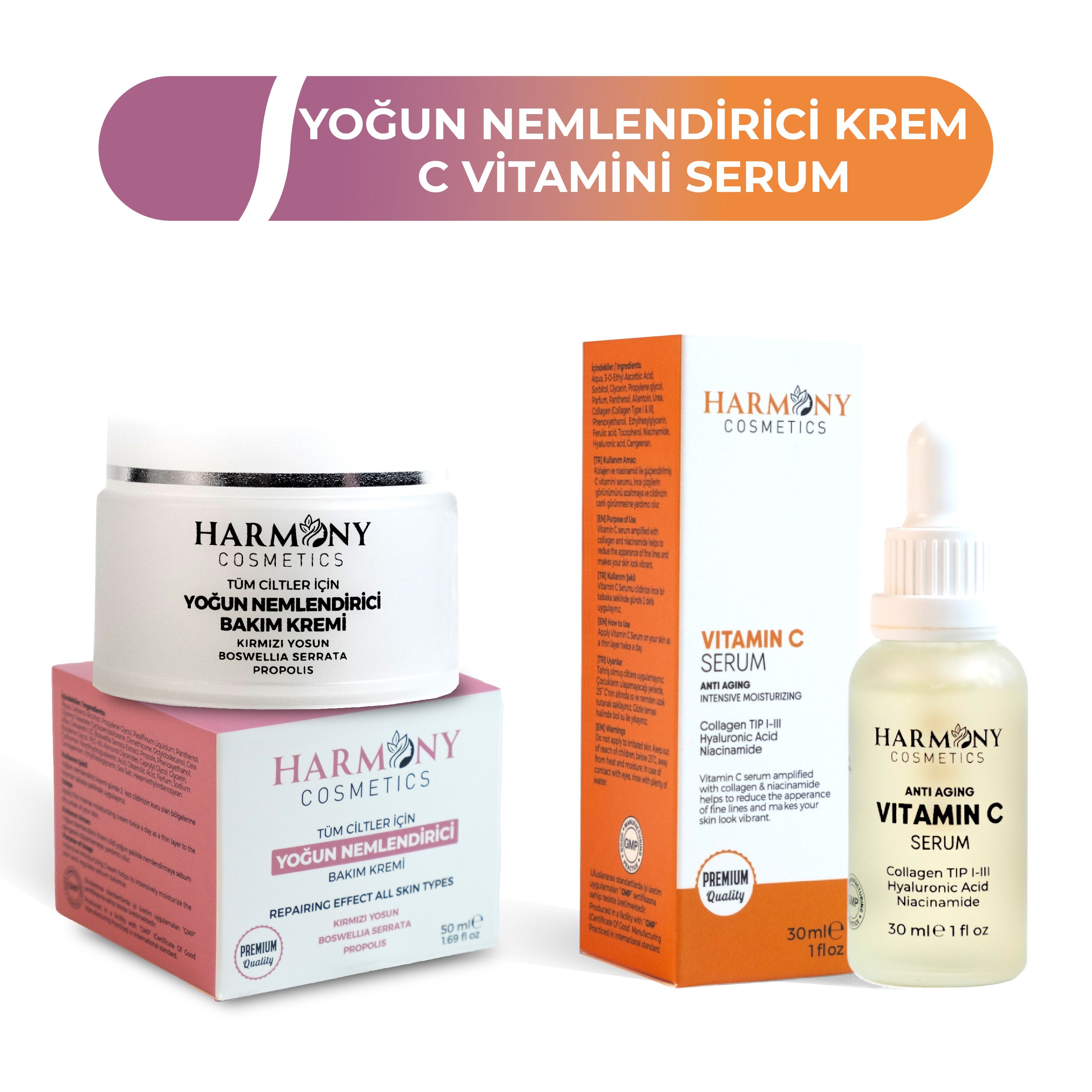 Yoğun Nemlendirici Bakım Kremi + C Vitamini Serum 2'li Bakım Seti