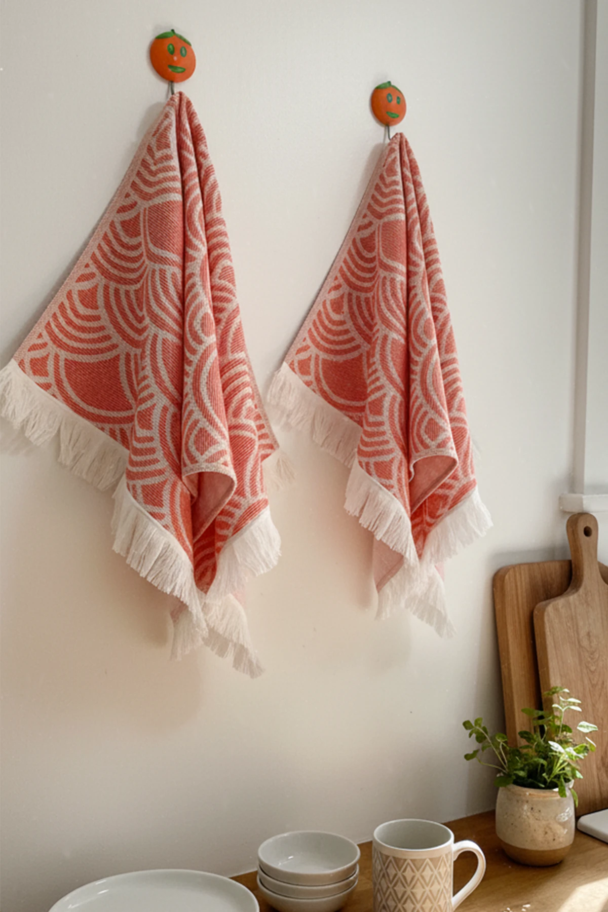 veyra 2'li Set Banyo Mutfak Havlu Seti 40x70 cm-%100 Pamuk El Havlusu - Somon