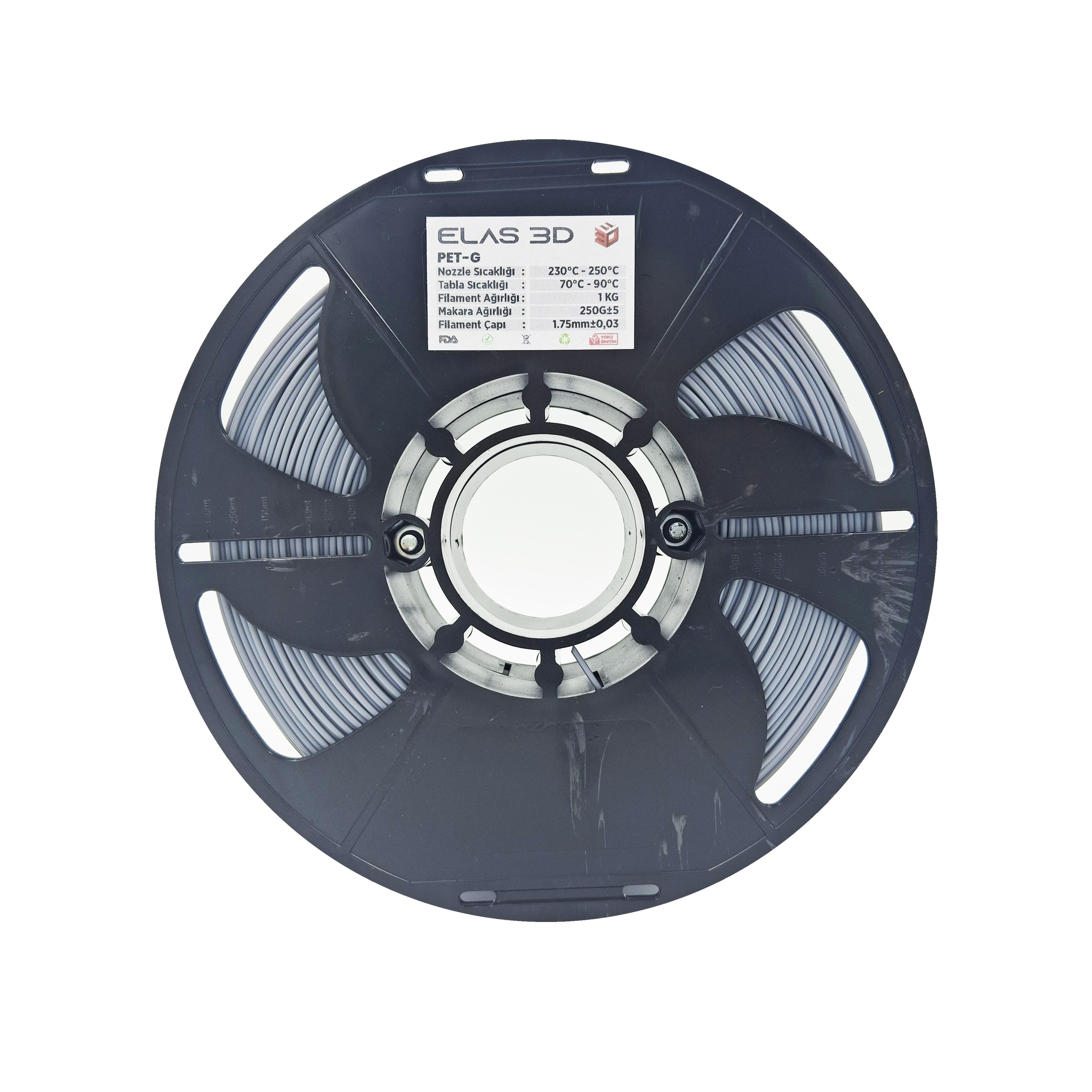 Elas 1.75mm Gri PET-G Makaralı Filament 1Kg