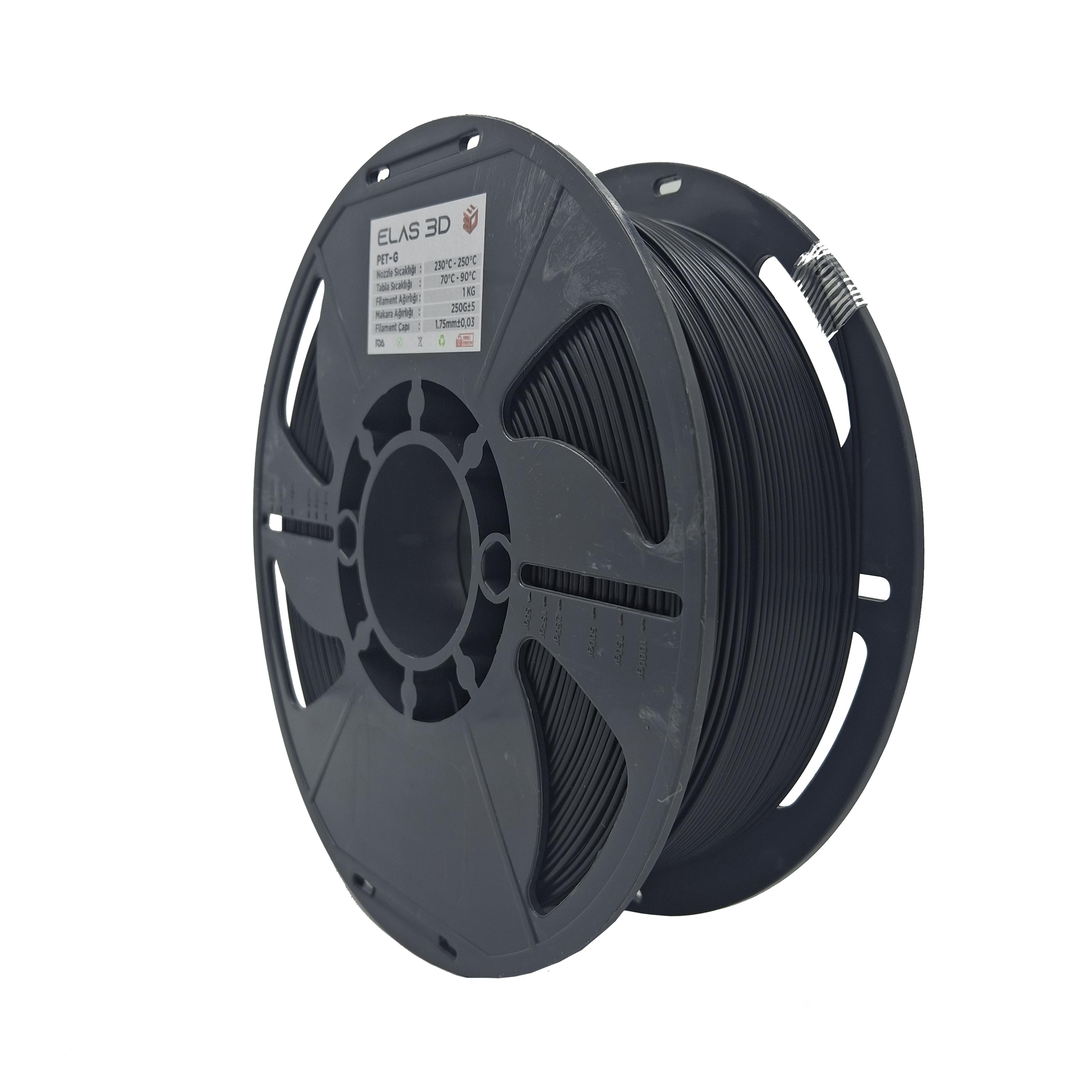 Elas 1.75mm Siyah PET-G Makaralı Filament 1Kg