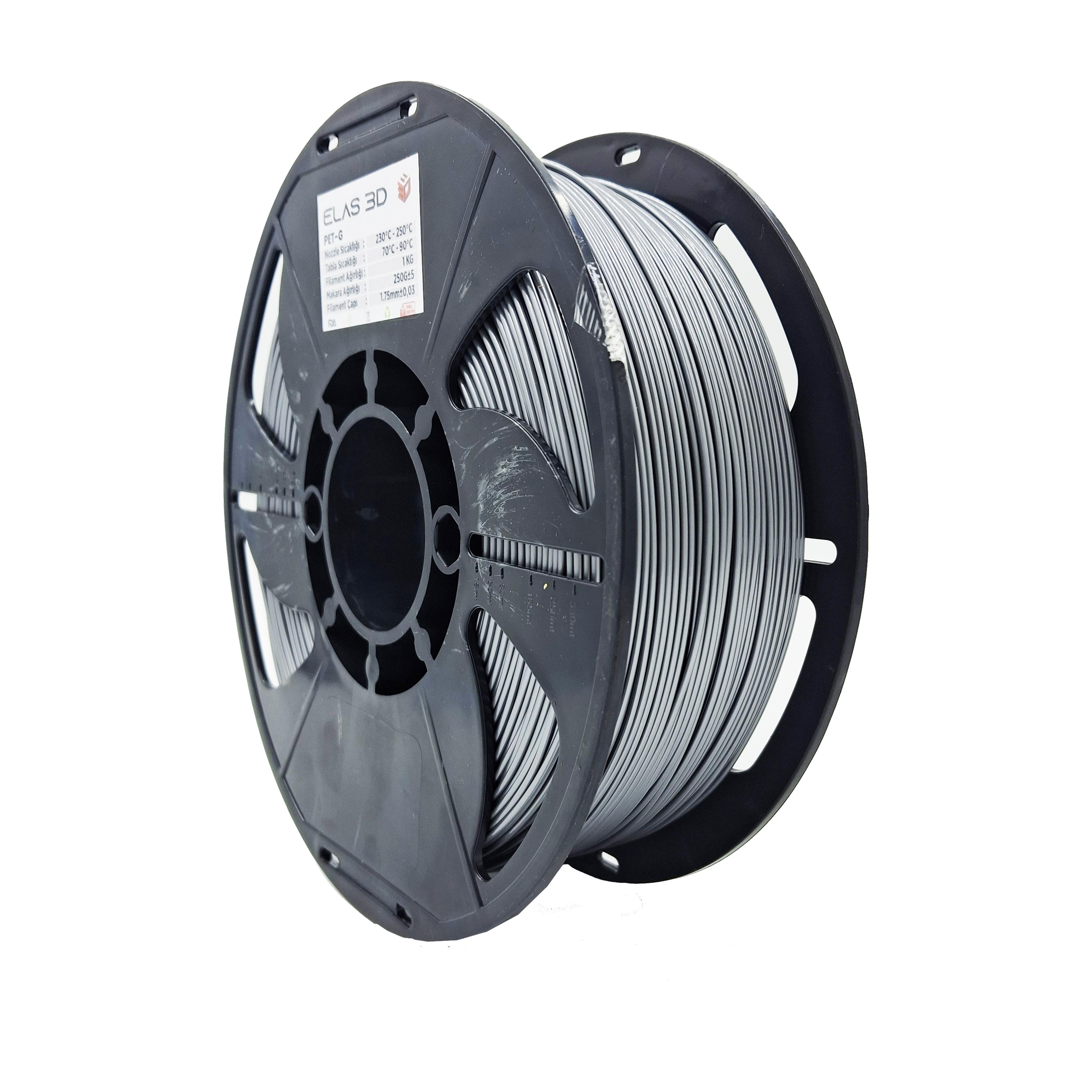 Elas 1.75mm Gümüş Gri PET-G Makaralı Filament 1Kg