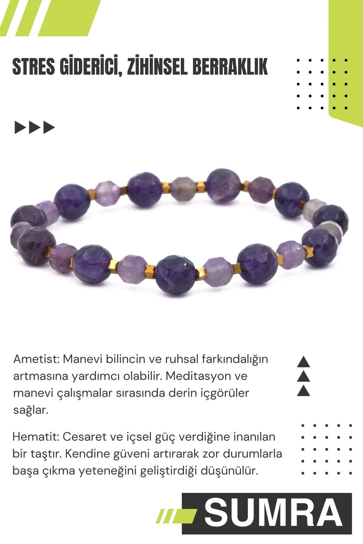 Ametist Hematit Doğal Taş Bileklik SM-B-0035