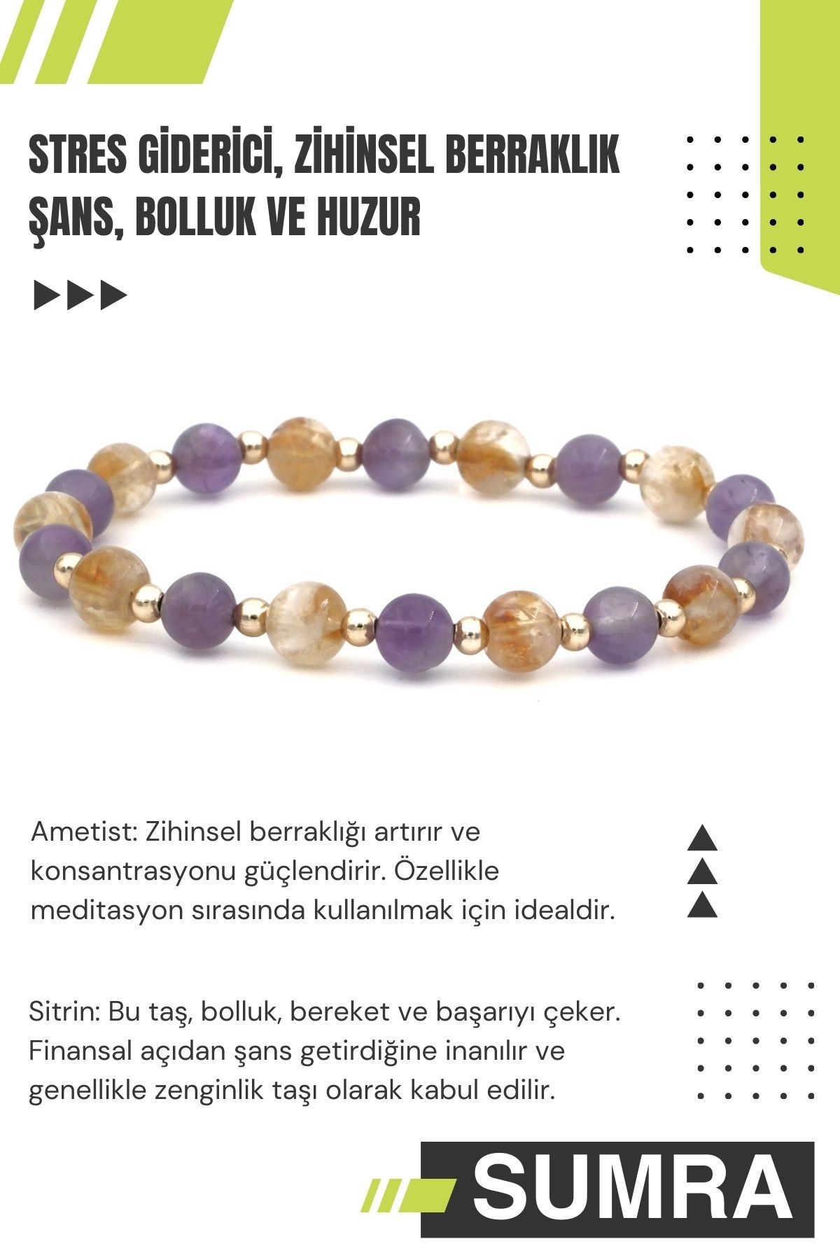 Ametist Sitrin Doğal Taş Bileklik SM-B-0048