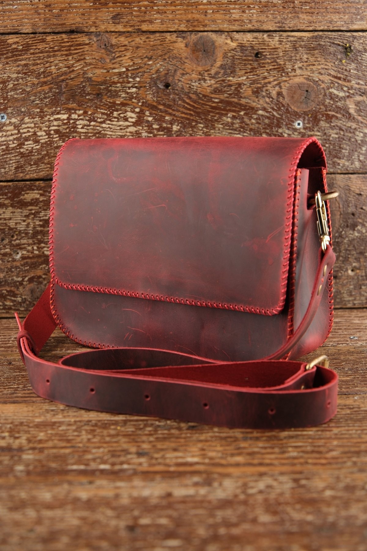 El Yapımı %100 Hakiki Dana Derisi El ve Omuz Çantası Bordo 24cmx20cmx6cm SM-D-0072