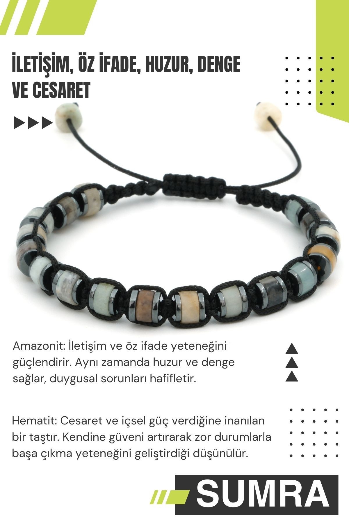 Amazonit ve Hematit Macrome Doğal Taş Bileklik SM-B-0182