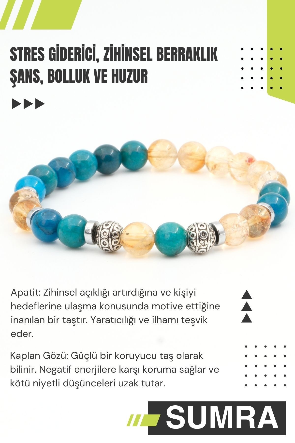 Apatit ve Kaplan Gözü Hematit Doğal Taş Bileklik SM-B-0263