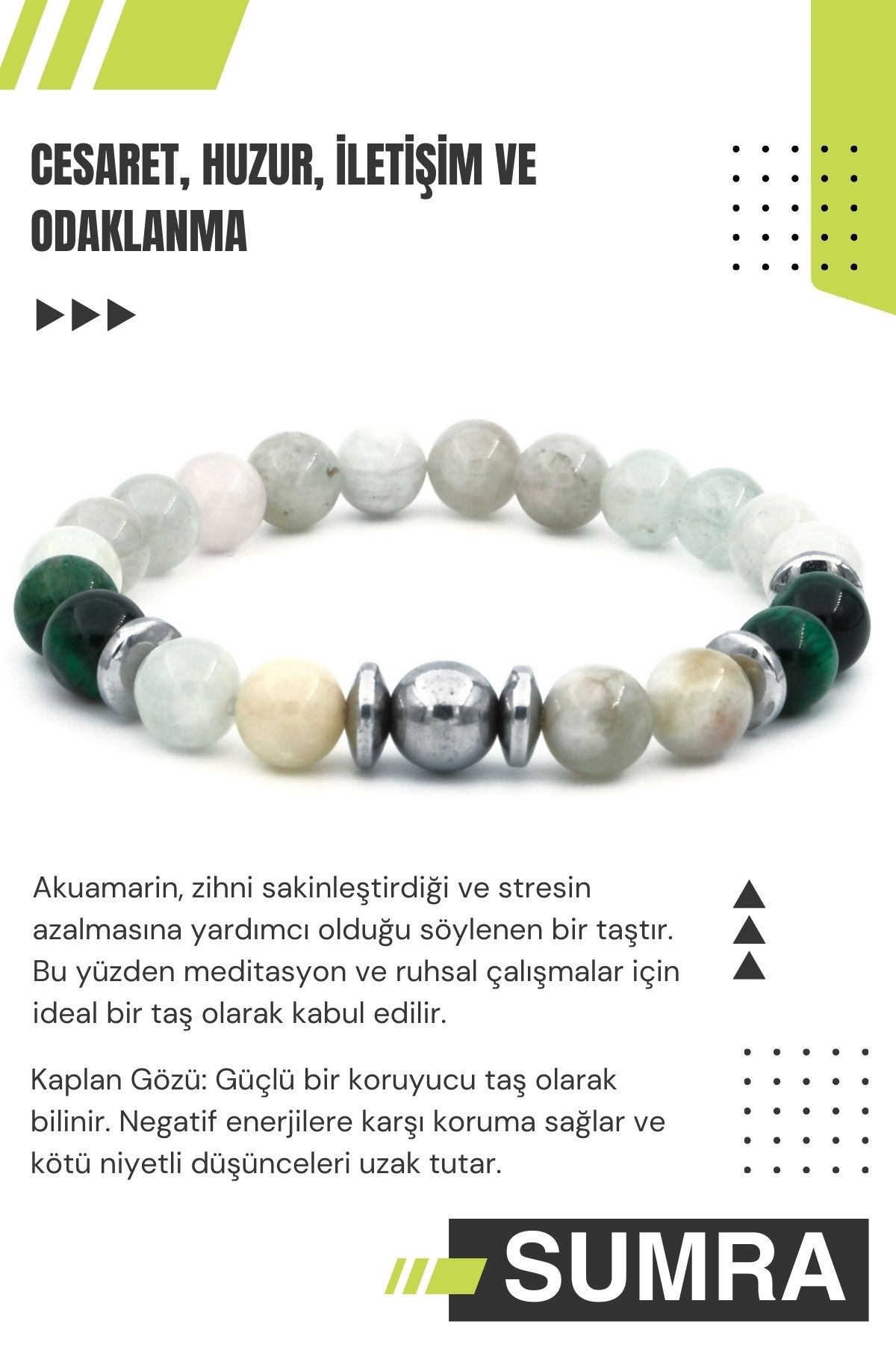 Akuamarin Kaplan Gözü Hematit Doğal Taş Bileklik SM-B-0051