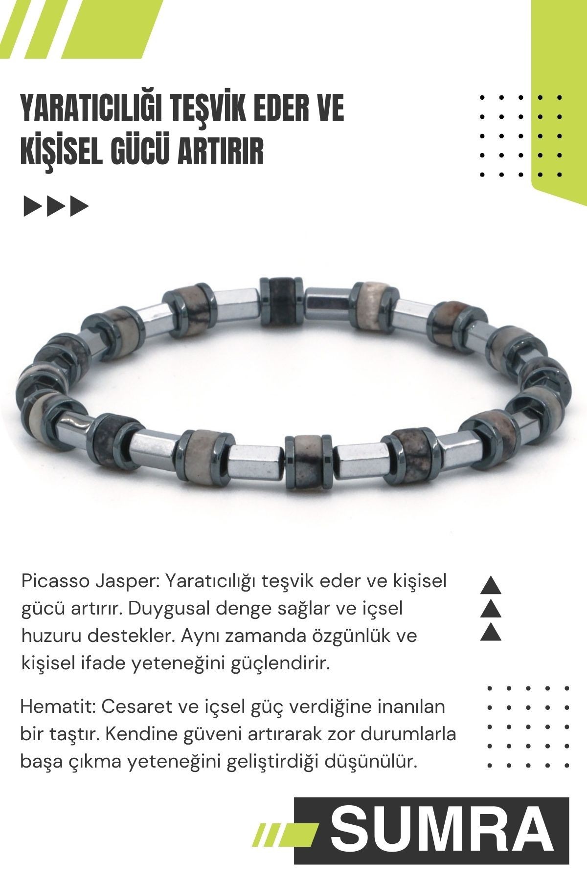 Picasso Jasper ve Hematit Doğal Taş Bileklik SM-B-0065