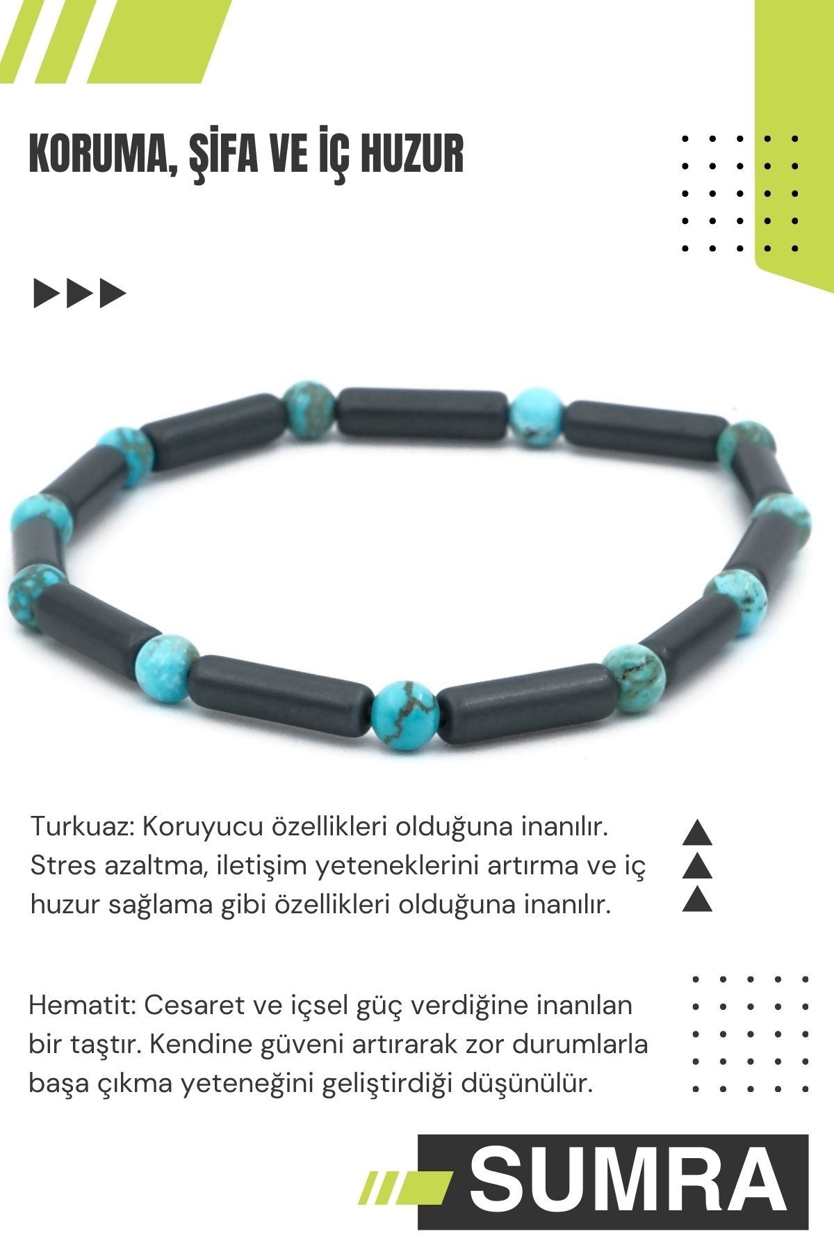 Turkuaz ve Hematit Doğal Taş Bileklik SM-B-0076