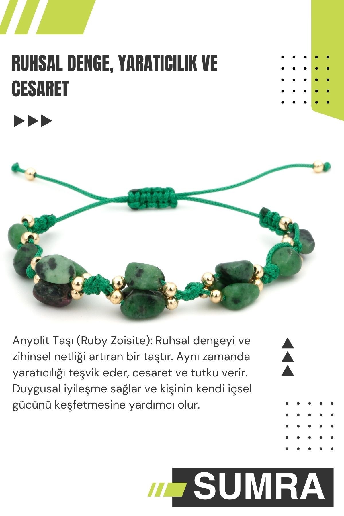 Anyolit Taşı (Ruby Zoisite) Macrome Doğal Taş Bileklik SM-B-0183