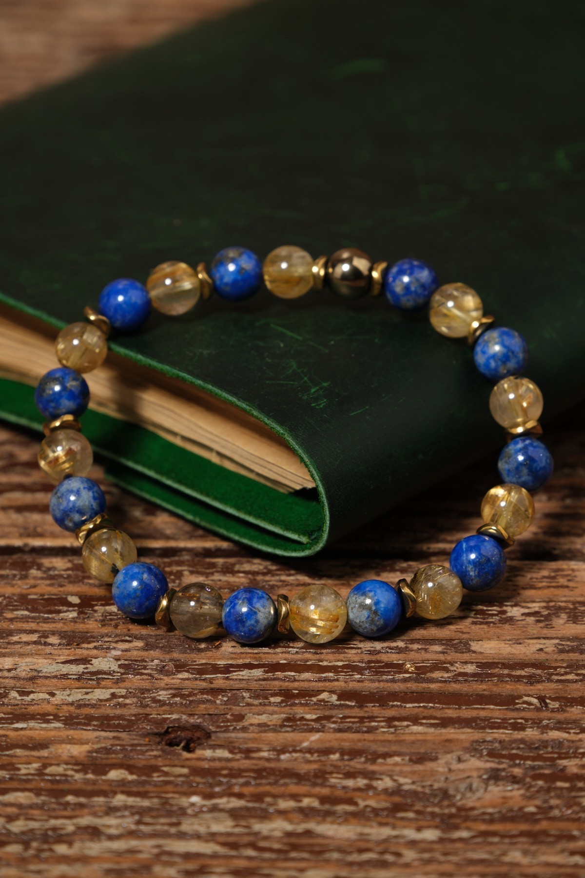 Altın Rutilli Kuvars ve Lapis Lazuli Doğal Taş Bileklik SM-B-0273