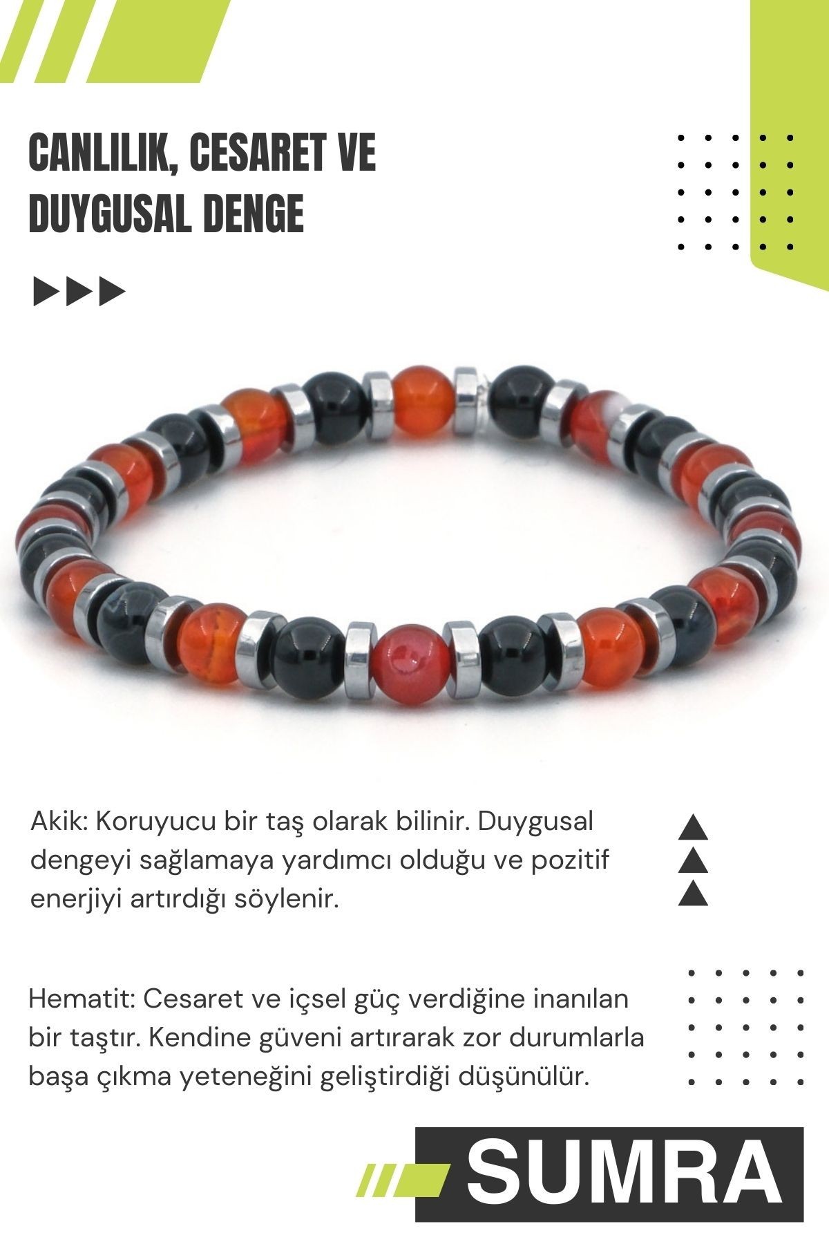 Akik ve Hematit Doğal Taş Bileklik SM-B-0077
