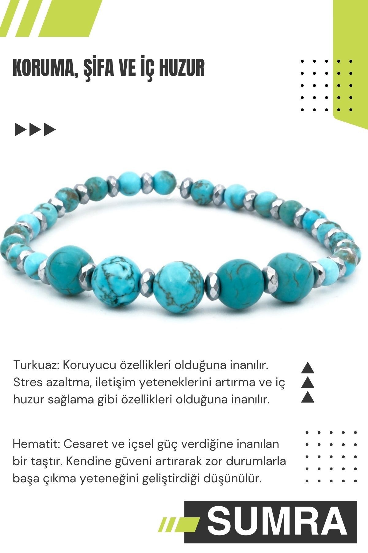 Turkuaz ve Hematit Doğal Taş Bileklik SM-B-0064