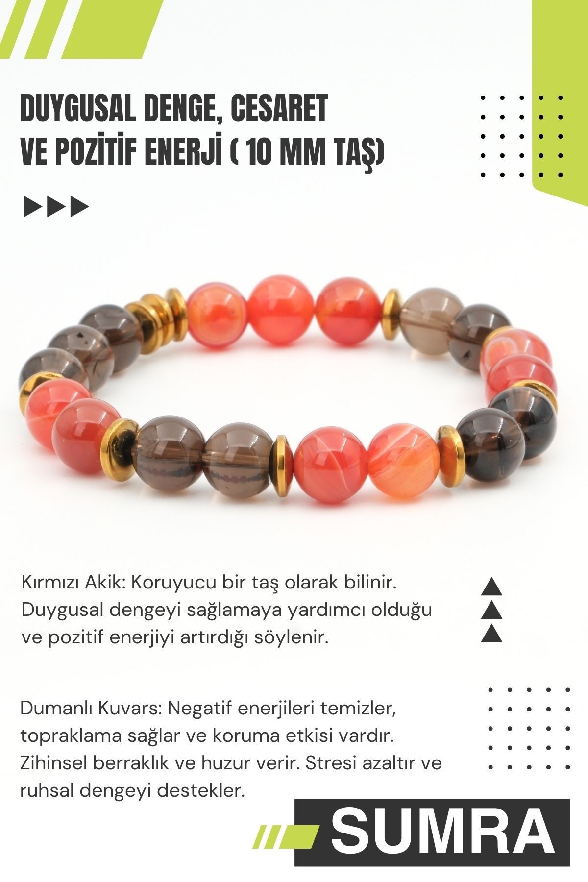 Akik ve Dumanlı Kuvars Hematit (10mm) Doğal Taş Bileklik SM-B-0261