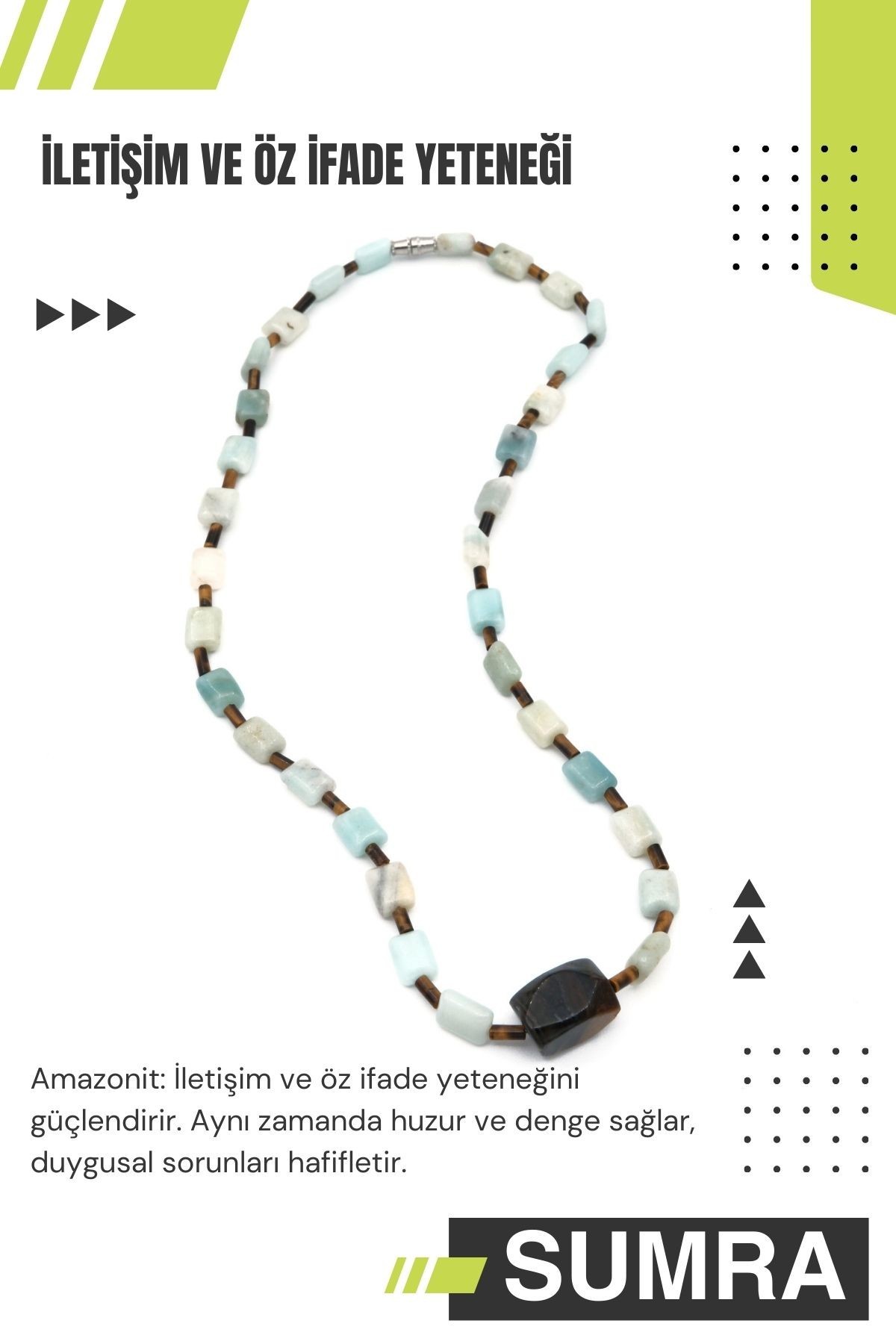 Amazonit ve Kaplan Gözü Doğal Taş Kolye SM-B-0107