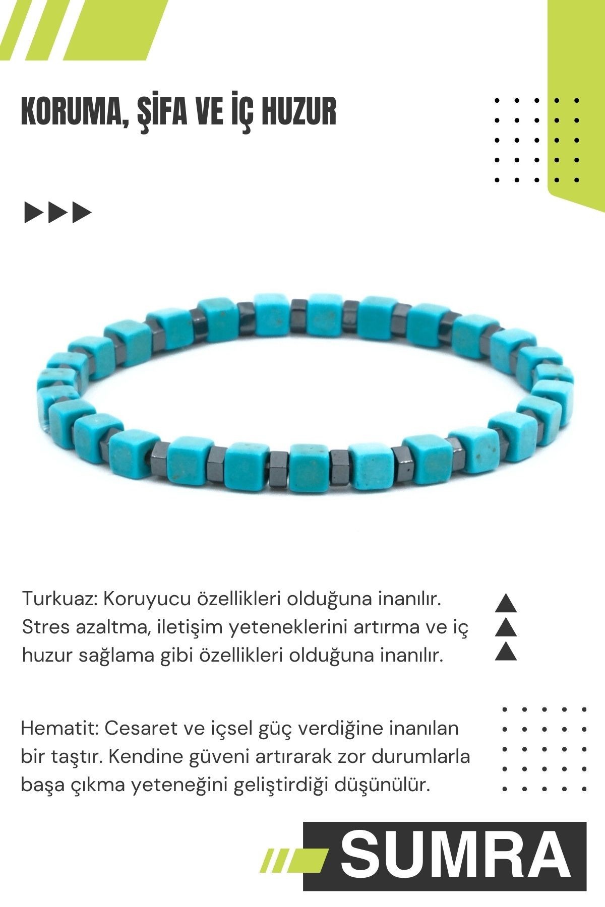 Küp Turkuaz ve Rondela Hematit Doğal Taş Bileklik SM-B-0010