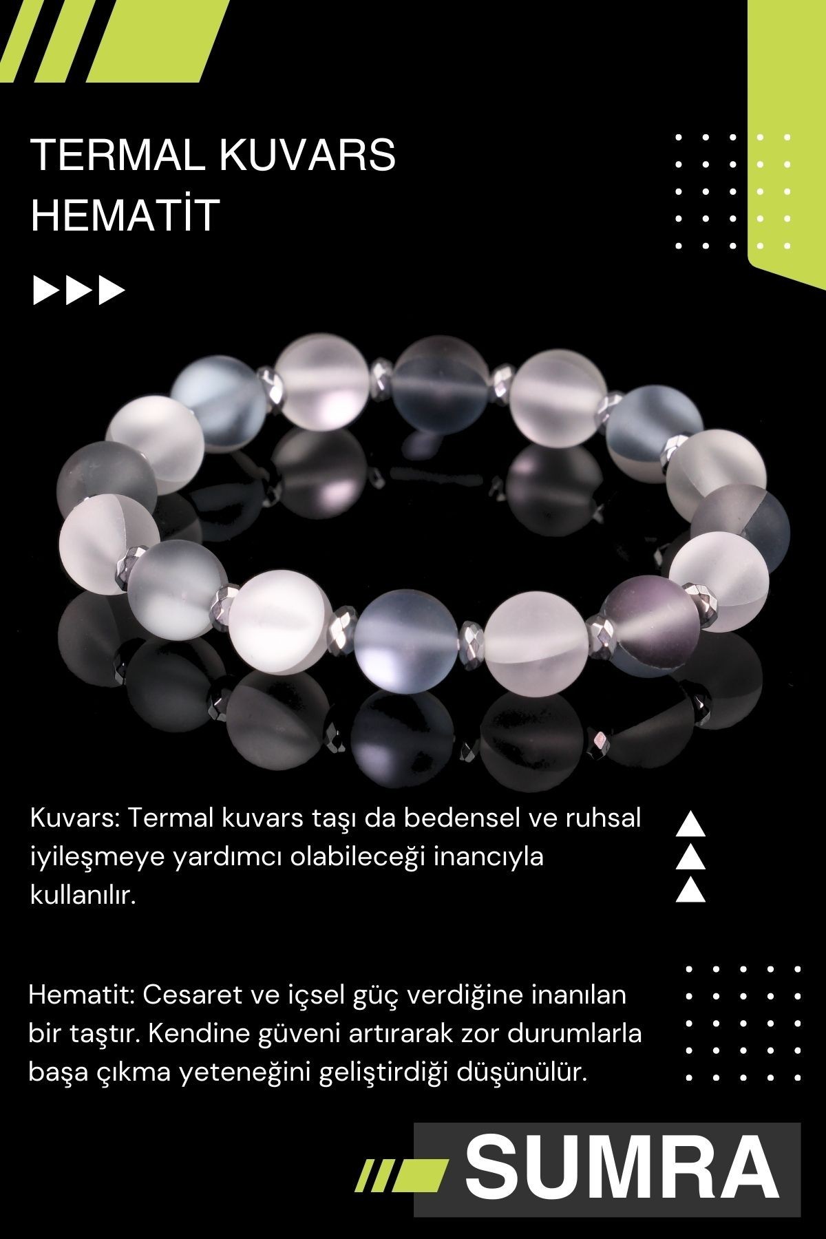 Termal Kuvars ve Hematit Doğal Taş Bileklik SM-B-0006