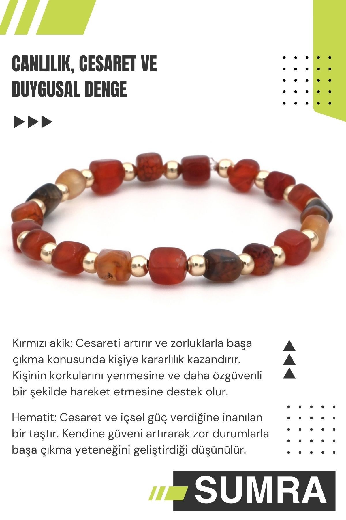 Kırmızı Akik ve Hematit Doğal Taş Bileklik SM-B-0097