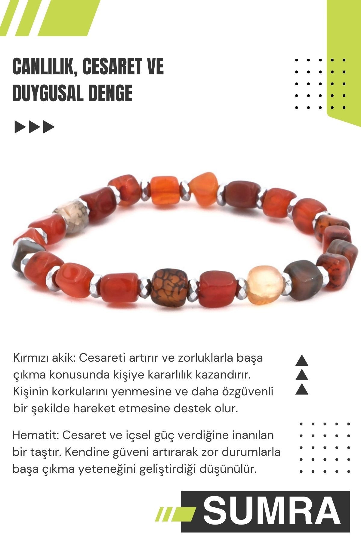 Kırmızı Akik ve Hematit Doğal Taş Bileklik SM-B-0096