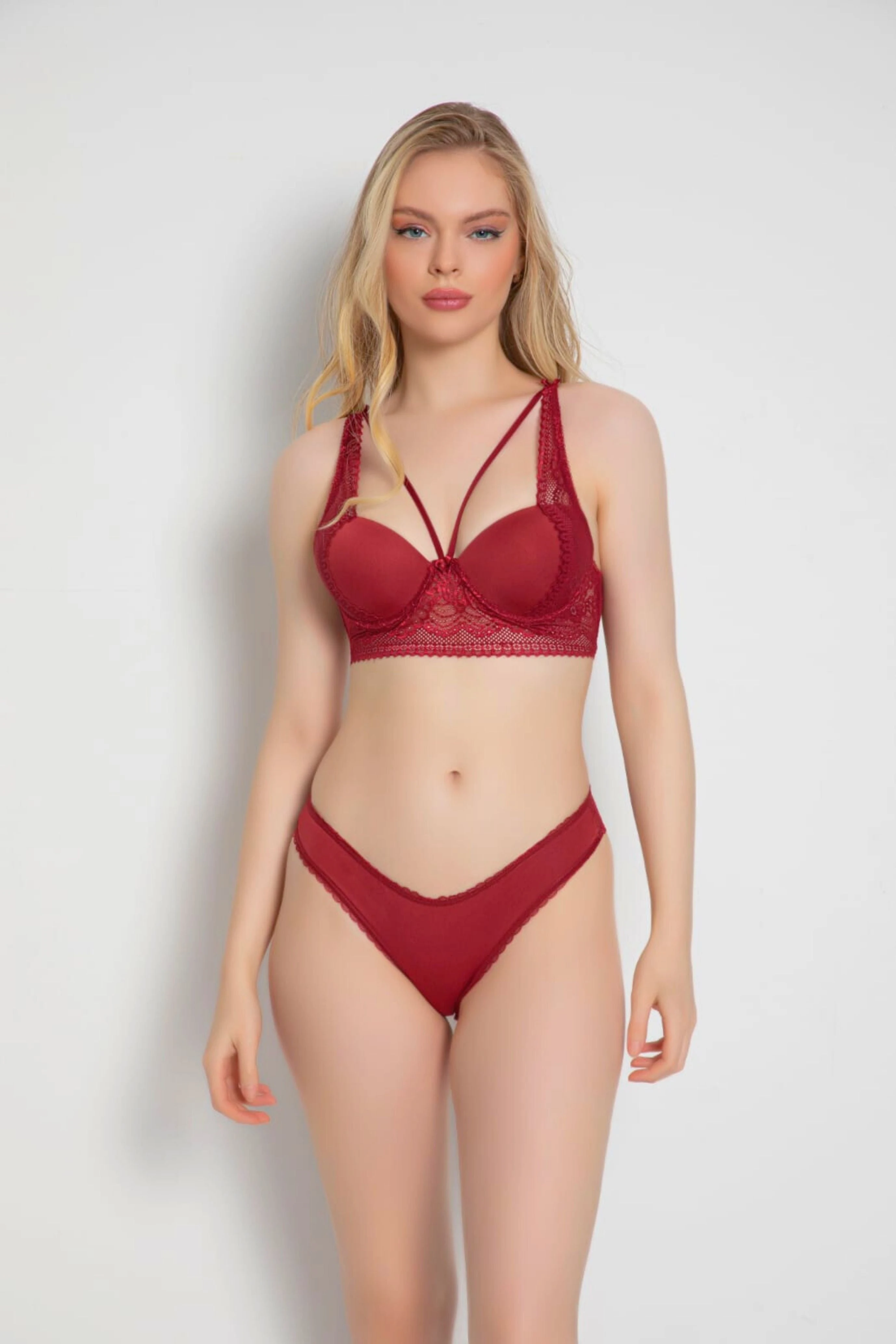 Bordo Renkli Balconet Detaylı Desteksiz Sütyen ve Külot Takımı Elevated Grace Balconet Koleksiyonu