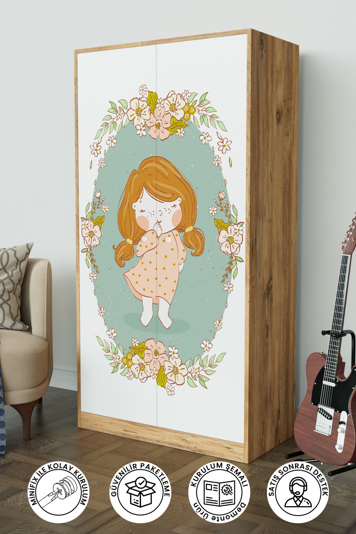 Adorable Design "Calista" Gardırop 5 Raflı Askılı Çocuk Odasi Elbise Dolabı