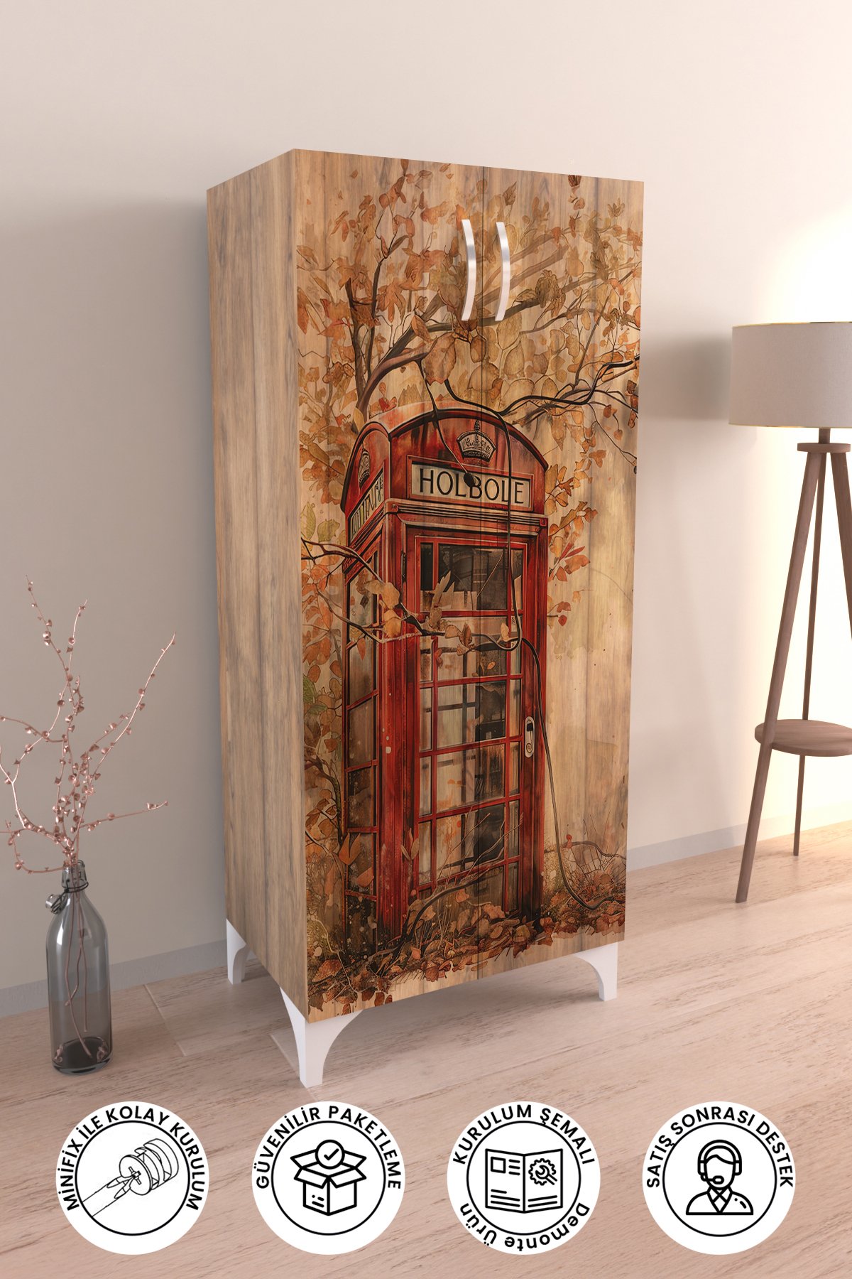 Phone Box 3 Raflı Çok Amaçlı Dolap Mutfak Salon Banyo Ofis Salon Dolabı