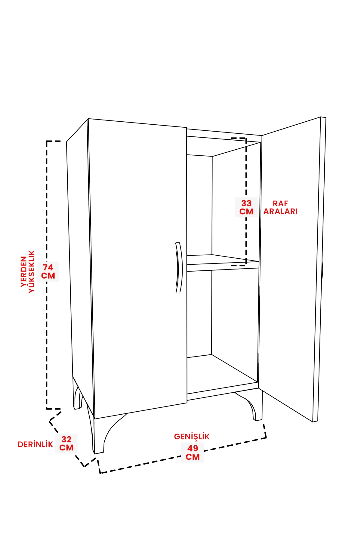 Steps Lines 2 Raflı Çok Amaçlı Dolap Mutfak Salon Ofis Dolabı
