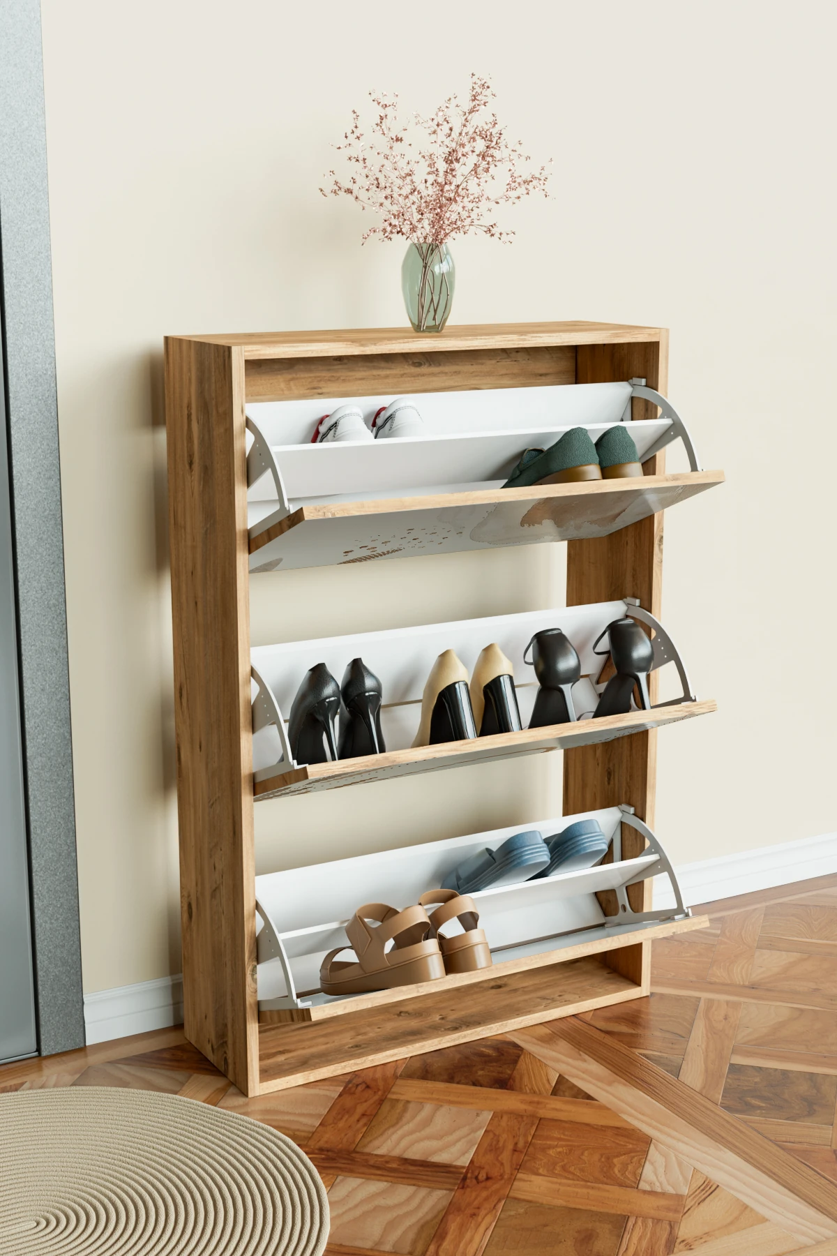 "Sandy Lines" 3 Bölmeli Liovian Düşer Kapak Ayakkabılık