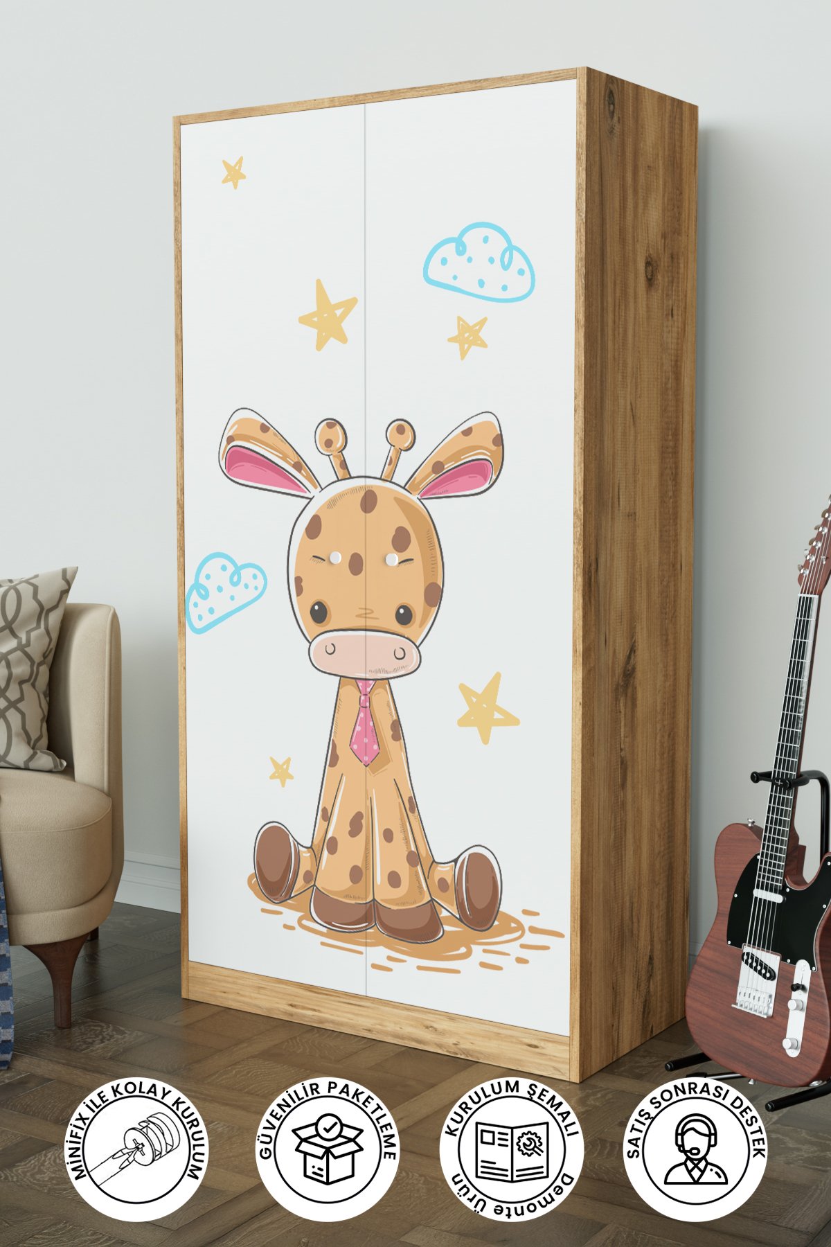 Bay Zürafa Design "Calista" Gardırop 5 Raflı Askılı Çocuk Odasi Elbise Dolabı