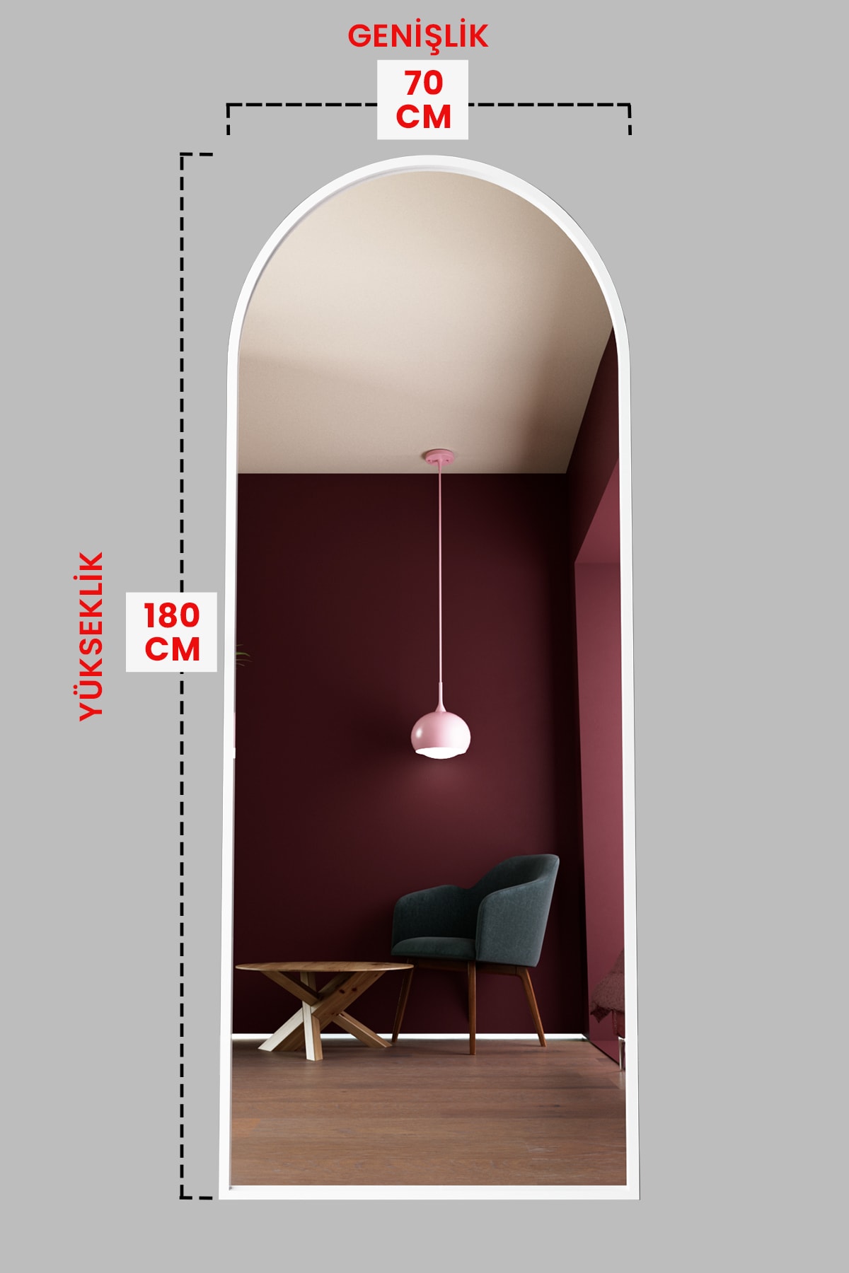 180x70 Cm Metal Çerçeveli Influencer Ve Ayaklı Boy Aynası